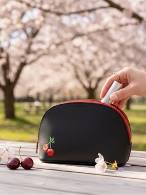Torrid Embroidered Cherry Zipper Cosmetic Bag